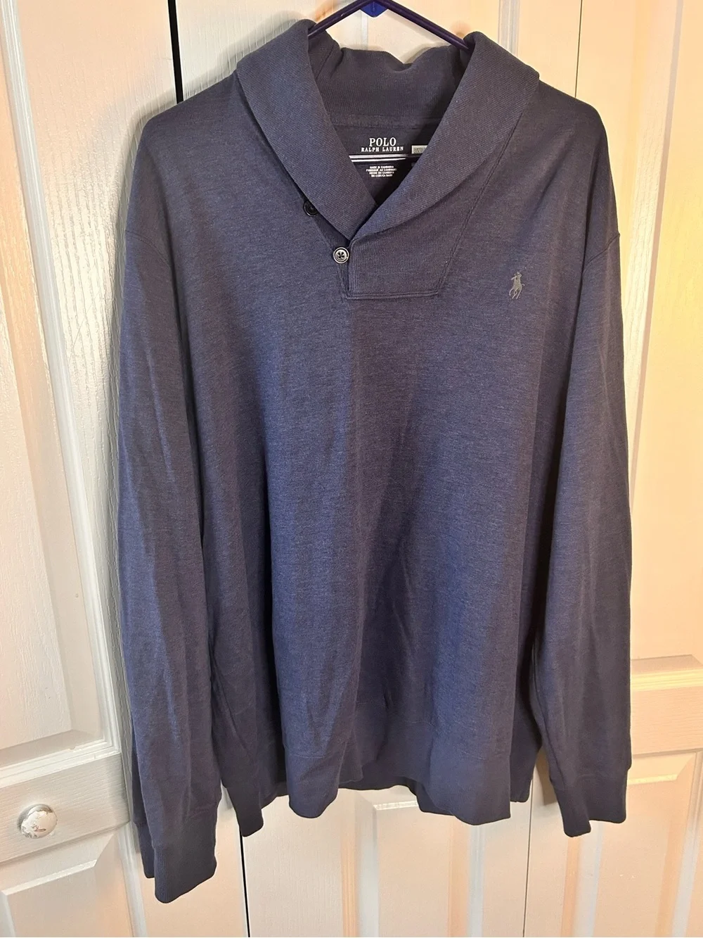Polo Ralph Lauren Men’s XL Navy Blue Luxury Jersey Shawl Collar Pullover Preppy